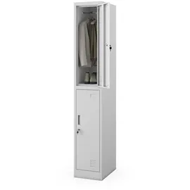 Jan Nowak Spind Metall Schliessfachschrank 2 Fächer abschliessbarer Metallschrank 32 x 45 cm Sozialschrank mit Belüftung Kleiderstange robust für Umkleideraum
