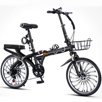 Dxcaicc Klapprad Faltbares Fahrrad mit 7 Gängen, 16/20-Zoll-Rahmen aus hochfestem Kohlenstoffstahl, tragbares Fahrrad für Erwachsene Männer und Frauen Teenager,Schwarz,16 inch
