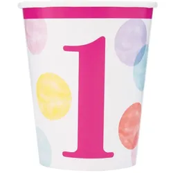 8 Becher 1. Geburtstag Mädchen Punkte