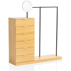 Garderobe FineBuy Kleiderschrank Eiche 145 cm Schubläden Spiegel Kleiderstange