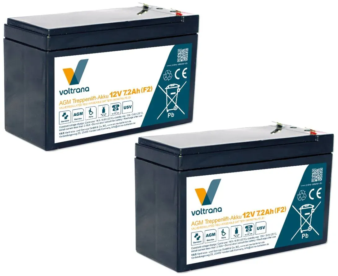 Treppenlift-Akku passend für Lifta GTL 2000 24V 2 x 12V 7,2Ah – Voltrana Ersatzakku