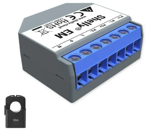 Shelly Messaktor EM (Single Phase) mit 1x 50 A Klemme - WLAN - Smart Home - Kompatibel mit amazon Alexa & Google Home