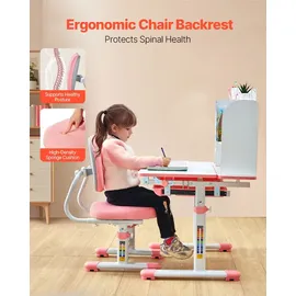 Vevor Kinderschreibtisch mit Stuhl höhenverstellbar 54-73 cm MDF rosa