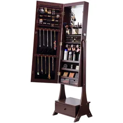 VEVOR Spiegel Schmuckschrank Standspiegel mit Stauraum Ganzkörperspiegel Braun