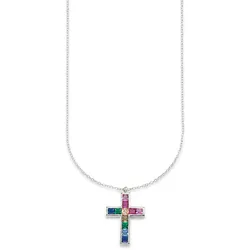 Kette mit Anhänger »Schmuck Geschenk Silber 925 Halsschmuck Halskette Ankerkette Kreuz«, mit Zirkonia (synth.), 29931619-0 silberfarben-mehrfarbig