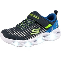 SKECHERS Twisty Brights NOVLO Sneaker, Navy & Blue Textile/Lime & Silver Trim, 31