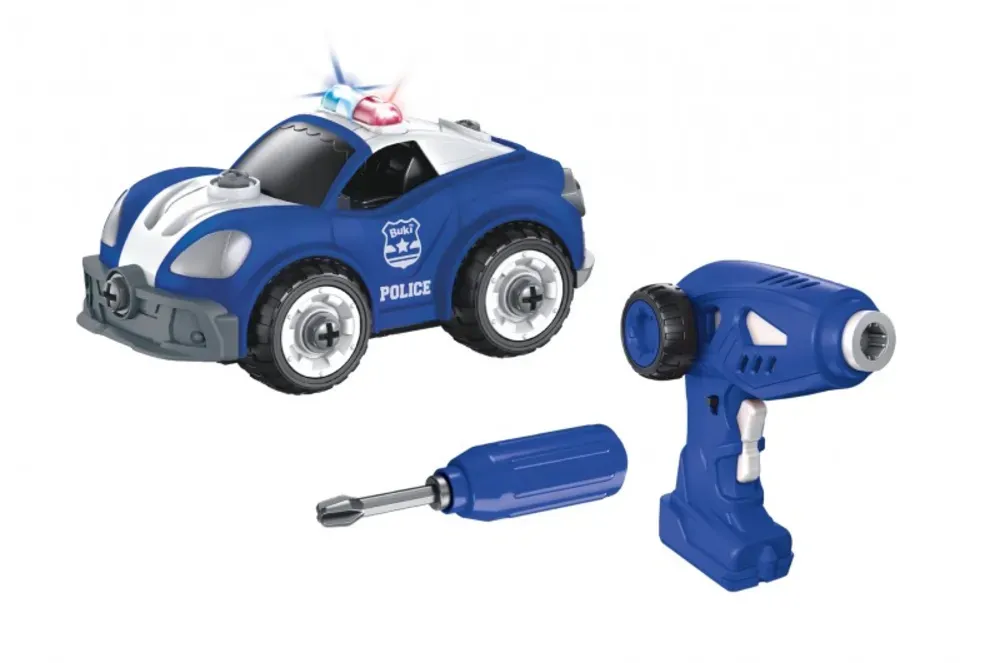 Ferngesteuertes Polizeiauto Bausatz mit Fernbedienung - 2-in-1 Spielzeugauto, batteriebetrieben - Buki France