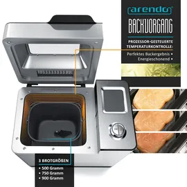 Arendo Brotbackautomat 550W, Brotbackmaschine, 25 Programme, glutenfreies Backen, Joghurtfunktion, 1 kg Kapazität, Direktantrieb