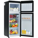 OKWISH Zweitüriger Kühlschrank 92 L 105×41×45cm freistehend leise energieeffizient D-Klasse mit LED-Licht und verstellbaren Ablagen Schwarz