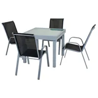 Garten Möbel Set Tisch Sitz Gruppe Lola ALU Glas 4-Sitzer 5-teilig grau Balkon