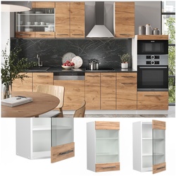 Vicco Hängeglasschrank Küchenschrank Küchenmöbel Fame-Line Weiß Eiche modern 40 cm Küche Einbauküche Hängeschrank Glasschrank Drehtür Einlegeboden Küchenzeile