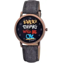 Donna Kelly Unisexuhr Armbanduhr Spruch "Every Thing will be ok" Analog Uhr Textilband grau