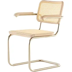Thonet - JS. THONET a personal Interpretation by Jil Sander S 64 V Nordic Armlehnstuhl, Nickelsilver / Eiche weiß pigmentiert / Rohrgeflecht mit Kunststoffstützgewebe