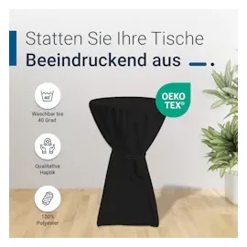 TexDeko Stehtischhusse Premium Schwarz Ø 60cm mit Schleifenband