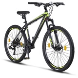 Licorne Bike Diamond Premium Mountainbike Aluminium, Fahrrad für Jungen, Mädchen, Herren und Damen - 21 Gang-Schaltung - Scheibenbremse Herrenrad... einstellbare Vordergabel 27.5 Schwarz-Lime)