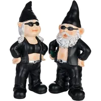 Brubaker Gartenzwerge Set Biker Mann und Frau Schwarz -