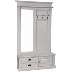 Garderobe Landhaus aus Kiefernholz, 1 Spiegel, 1 Tür, 2 Schubladen, 3 Hacken
