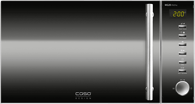 Caso | MG20 menu 2‑in‑1 Mikrowelle mit Grill | 800 W, Grill 1000W, 20 L, 2 Kombiprogramme 14 Koch-Programme, Design Edelstahl und verspiegelt