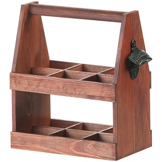 Cucina di Modena Bierträger: Kiefernholz-Flaschenträger für 6 Flaschen, eingebauter Flaschenöffner (Bierkasten 6 Flaschen, Männerhandtasche, Aufbewahrung)