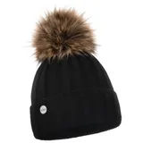 ELIMELI Kaschmir Mütze Damen Winter warme Strickmütze Wollmütze mit Kaschmir Wintermütze mit Kunstfell Bommel Slouch Strick Beanie Damen für Winter Bommelmütze Hergestellt in EU (Schwarz) - Einheitsgröße