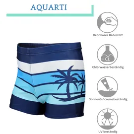 Aquarti Badehose AQUARTI "Badehose Gestreift mit Motiven", Kinder, Gr. 134, N-Gr, blau (dunkelblau, blau, palmen), Obermaterial: 80% Polyester PES. 20% Elasthan EL., Badehosen Badehose