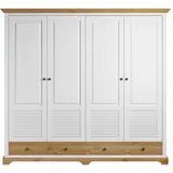 Kleiderschrank HOME AFFAIRE "Rauna, aus massiver Kiefer, 4-türig, mit Lamellen und Kassetten", weiß (weiß, honig), B:203cm H:183cm T:61cm, Massivholz, Schränke, FSC zertifiziertes Massivholz (Kiefer), robuste Qualität