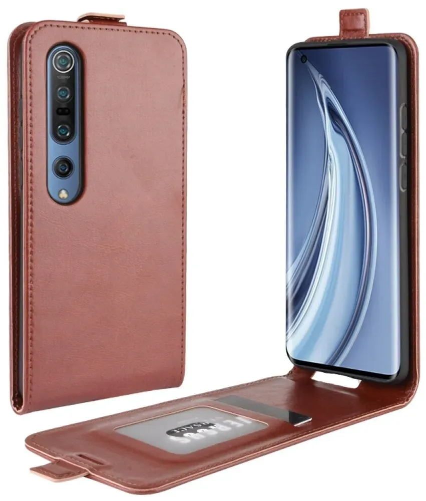 Flip Case Handyhülle für Xiaomi Mi 10 Vertikal Schutzhülle Tasche Cover Braun Bumper Smartphone Kartensteckplatz-Kreditkarte-Geldscheine EC-Karte Bank-Karte