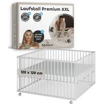 Sämann Laufgitter mit Matratze Cloud Air & Lattenrost | weiß | Premium | Gr.: 120x120 cm)