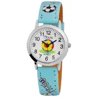 QBOS Kinder – Uhr Lederimitat Armbanduhr Fußball Dornschließe Analog