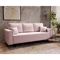 Goldstoff Schlafsofa Cordstoff - LUX 225 cm - Sofa mit schlaffunktion und Bettkasten rosa
