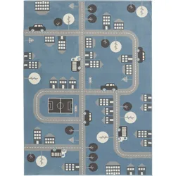 Teppich HANSE HOME "Town", blau (himmelblau), B:160cm H:0,9mm L:220cm, Polypropylen, Teppiche, Kurzflor, Kinderteppich, Spielteppich, Straßen Design, Kinderzimmer