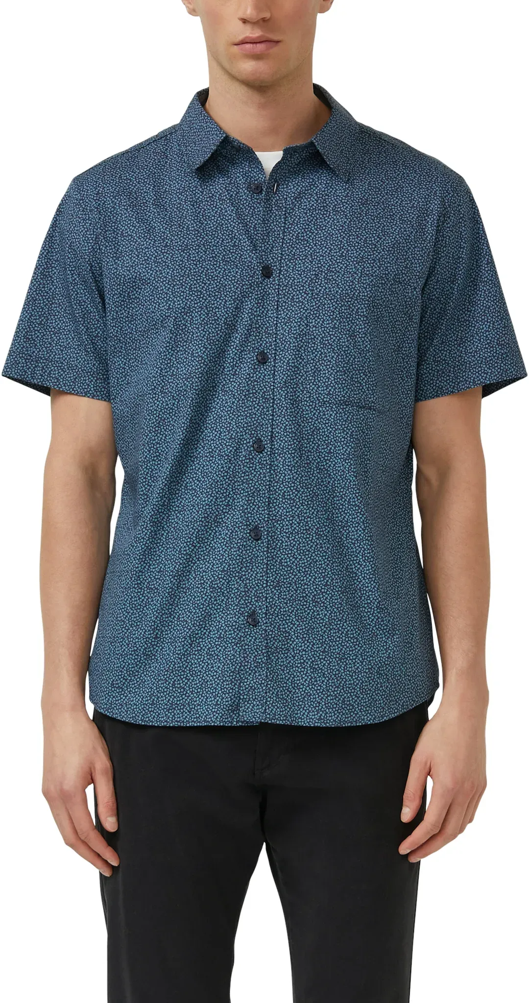 Kurzarmhemd S.OLIVER, Herren, Gr. XL, N-Gr, blau, Web, Obermaterial: 97% Baumwolle, 3% Elasthan, gemustert, normal hüftbedeckend, Rundhals, abgesteppt, Hemden, mit Minimal-Muster