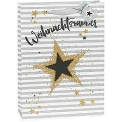 Papiertüte Weihnachtszauber 18 x 8 x 23 cm goldener Foliendruck  12 Stück