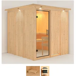 Sauna KARIBU "Rodin", beige (naturbelassen), ohne Ofen, (ohne Ofen), Saunen, ohne Ofen