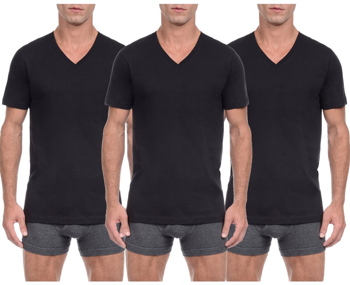 2(X)IST 3 Pack, Herren Essential V-Neck Unterhemden, kurzarm - Schwarz oder Weiß / Farbe: Schwarz  Größe: S (Small)