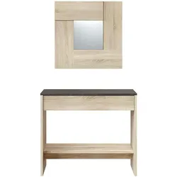 Dmora Möbel für den Eingangsbereich Gilbert, Flur mit Spiegel, Schrank mit Schublade und Regal für den Eingang, 92x33h149 cm, Eiche und Nussbaum