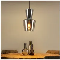 Nettlife Pendelleuchte Esstisch Vintage Rauchgrau Glas E27 Wohnzimmer Retro Küchenlampe, Höhenverstellbar, LED wechselbar, Esszimmer Rund Pendellampe für Küche Hotel grau