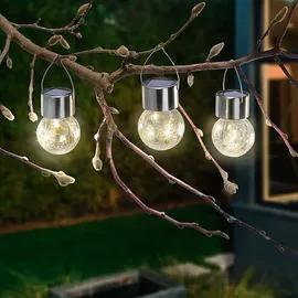 esotec Solar Hängeleuchten 3er-Set Crackle Balls warmweiß 102309