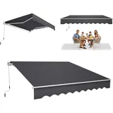 ACXIN 3m x 2,5m Aluminium Markise Sonnenschutz Gelenkarmmarkise Kassettenmarkise Balkonmarkise, Vordach UV Schutz, Einfache Handkurbel-Bedienung Terrassenüberdachung - Dunkelgrau