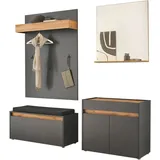 INOSIGN Garderoben-Set »GIRON/ CiTY, Garderobe in Wotan Eiche, moderner Garderobenschrank«, (Komplett-Set, 4 St.), enthält Kommode, Spiegel, Paneel & Schuhbank +Sitzkissen, 190 cm breit, grau