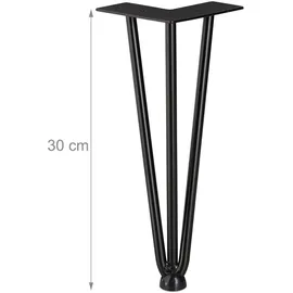 Relaxdays Hairpin Legs, 4er Set, 3 Streben, Metall, Haarnadel Tischbein für Hocker, Tisch & Schrank, 30 cm hoch, schwarz