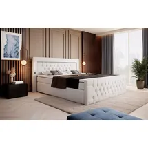 luxusbetten24 Boxspringbett Elegance mit LED, USB und Stauraum Weiß 200 cm x 200 cm