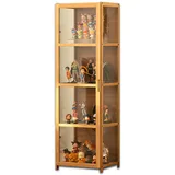 Koubhyj 42x33x130cm Vitrinenschrank, Glasvitrine Stehend, 4 Schicht Vitrine Glas Sammlervitrine, Doppeltürige Acryl-Vitrine für Spielzimmer, Schlafzimmer, Arbeitszimmer(Holzfarbe)