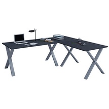 VCM my office Lona Schreibtisch anthrazit rechteckig, X-Fuß-Gestell silber 130,0 x 50,0 cm