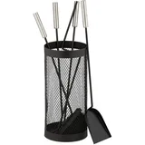 Relaxdays Kaminbesteck 5-tlg. Set im Eimer Edelstahl 0,30 m Schwarz