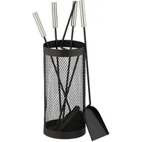 Relaxdays Kaminbesteck 5-tlg. Set im Eimer Edelstahl 0,30 m Schwarz