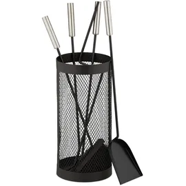 Relaxdays Kaminbesteck 5-tlg. Set im Eimer Edelstahl 0,30 m Schwarz