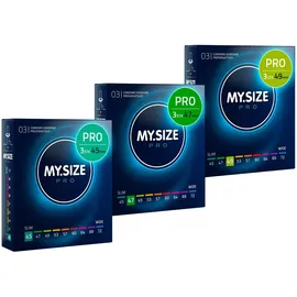 MY.SIZE PRO Elite Kondomset, Größe 0,1,2-45,47,49 mm, 3x3 Stück – Extra reines Vytex-Latex, leicht zu öffnen