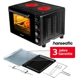Hanseatic Multiofen "HMO287BKB mit 2 Glaskeramik-Kochfeldern", schwarz, B:48cm H:33cm T:40cm, Minibacköfen, inkl. 3 Jahre Herstellergarantie