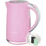Wasserkocher Eden Himbeere 1,7L Retro-Design mit Edelstahlakzenten, Kalkfilter, Deckelöffnung per Knopfdruck, Wasserstandsanzeige,BPA-frei,360°-S... - Pink